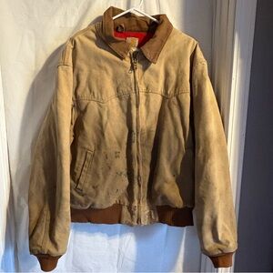 Vtg Carhartt Santa Fe Jacket Sz 2X Tan J13 Faded Thrashed Destroyed Fleece Lined